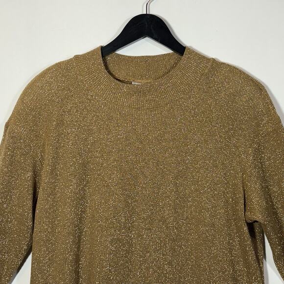 Metallic Gold Sweater Mockneck Pullover Jumper XL 1980s USA Made Glitter Holiday - Picture 3 of 14